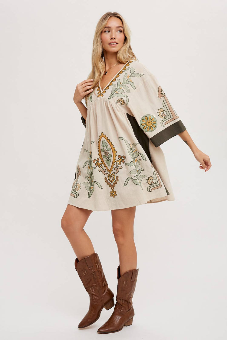 Boho Embroidered Babydoll Dress