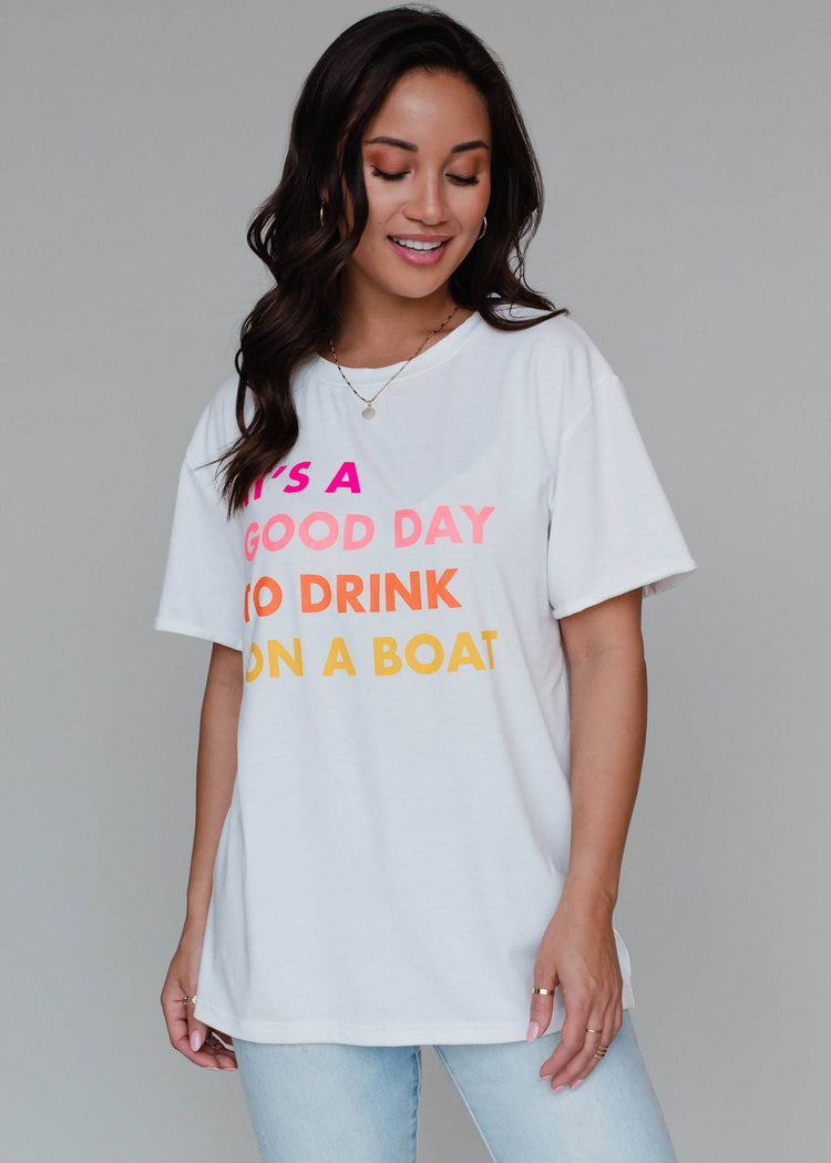 White Drink On A Boat Tee