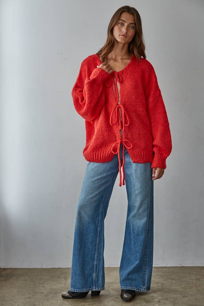 Knit Sweater Tie Front Long Sleeve Cardigan Top