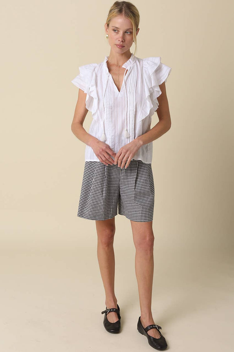 Elodie Ruffle-Trim Tie Blouse