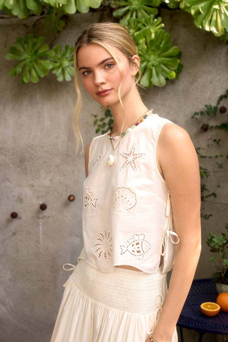 NAUTICAL EYELET SIDE TIE DETAIL SLEEVELESS TOP