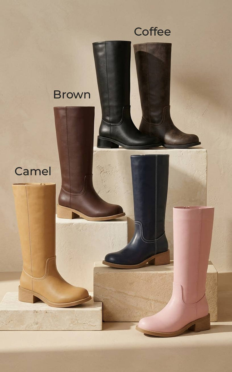 BANANA-1 Tall Riding Boots with Semi Square Toe and Block He