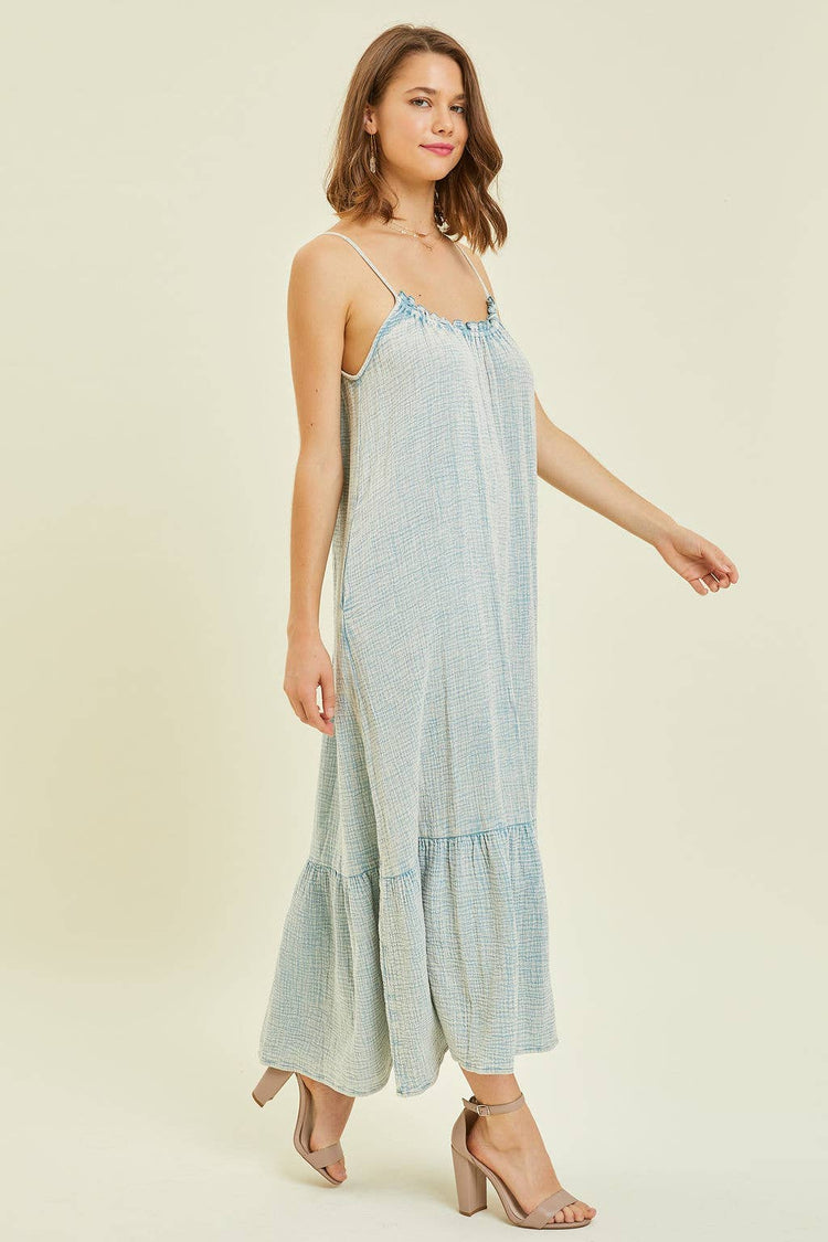 Mineral Washed Gauze Midi Dress With Pockets