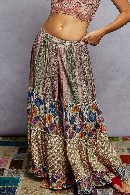 Various pattern printed woven wide fit pants