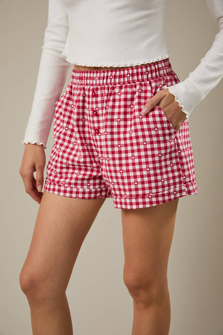 HEART & GINGHAM PRINT BOXER SHORTS