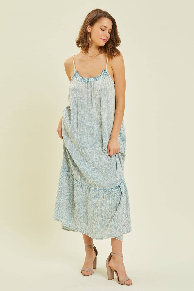 Mineral Washed Gauze Midi Dress With Pockets