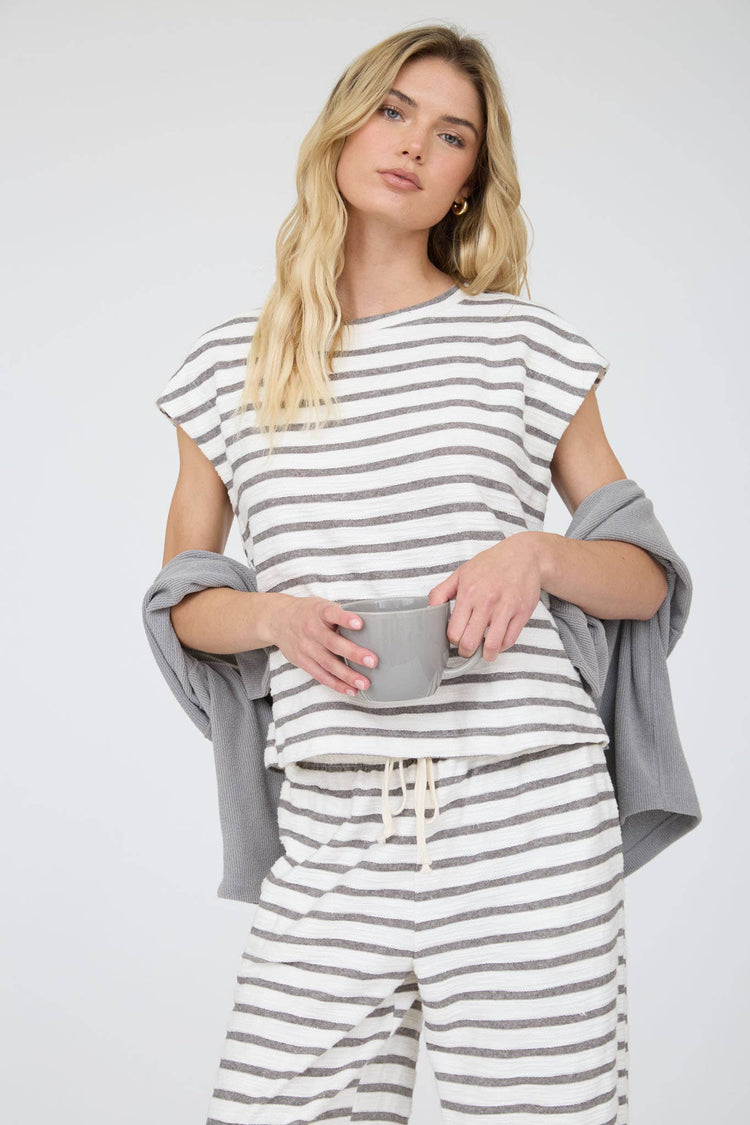 STRIPE ROUND NECK SHORT SLEEVE KNIT TOP