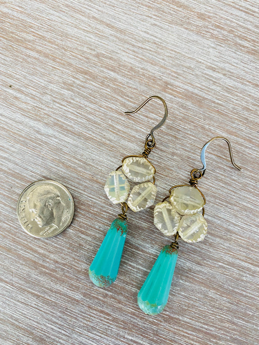 Vintage Style Beach Earrings In Deep Sea Aqua