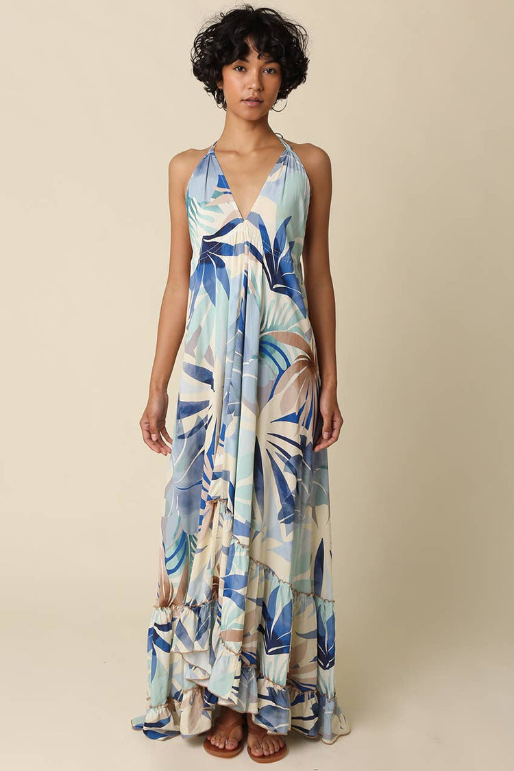 Skye Tropical Print Halter Maxi Dress