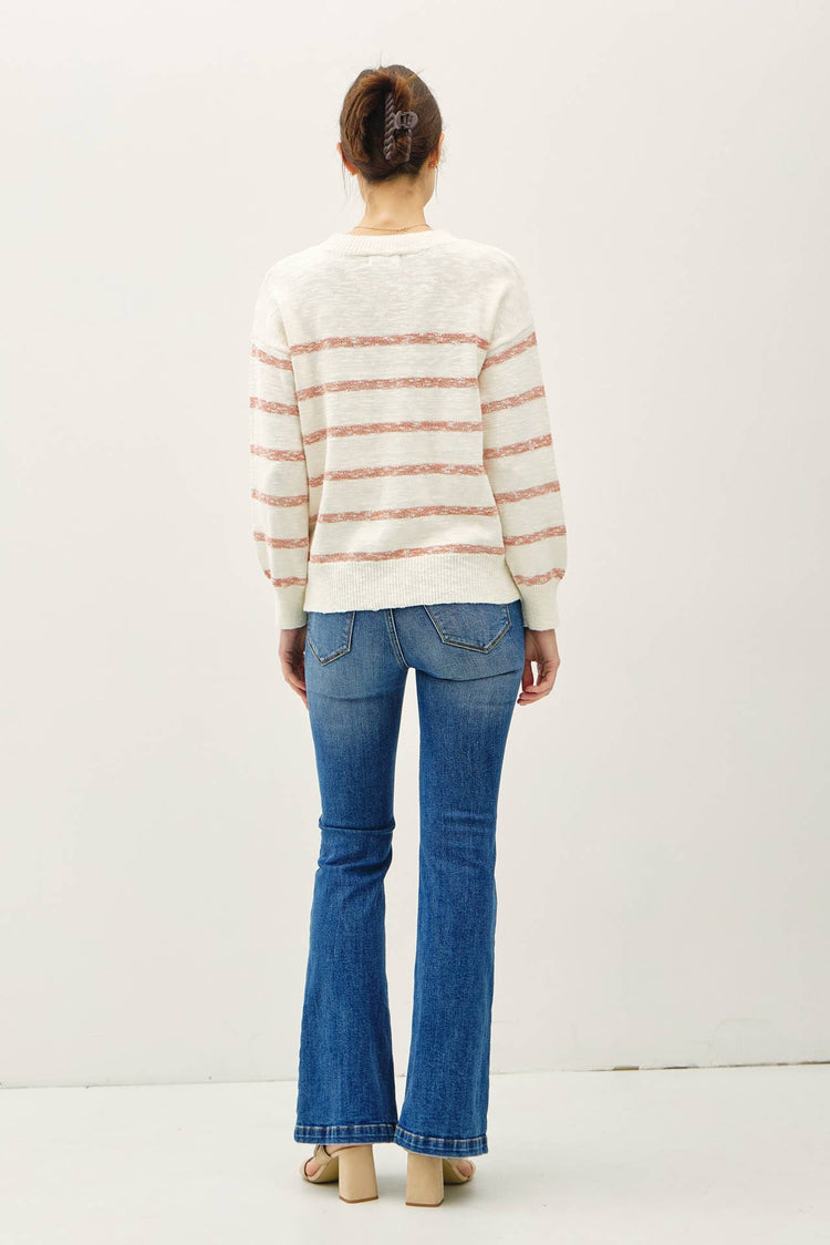 HEATHER STRIPED LONG SLEEVE SWEATER