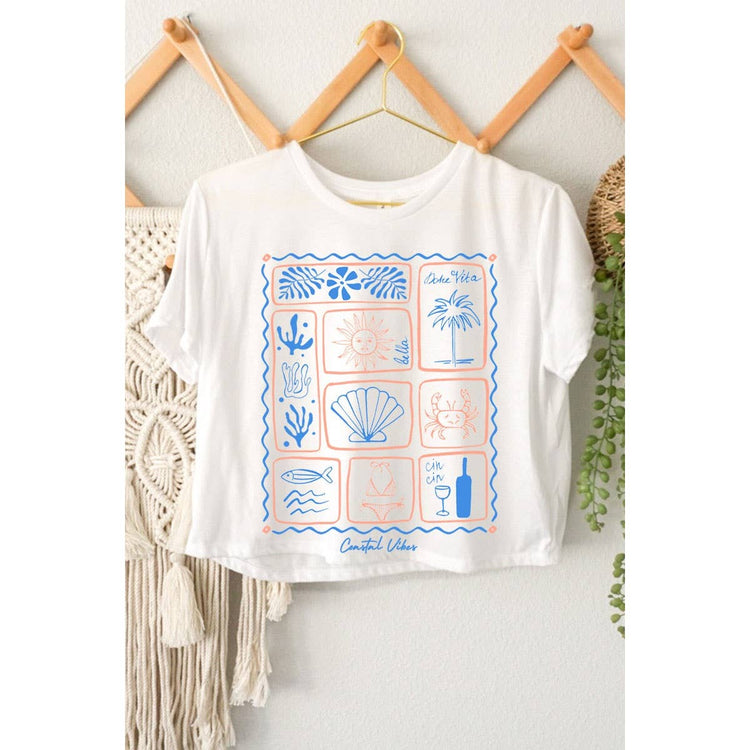COSTAL VIBES  GRAPHIC CROP TOP
