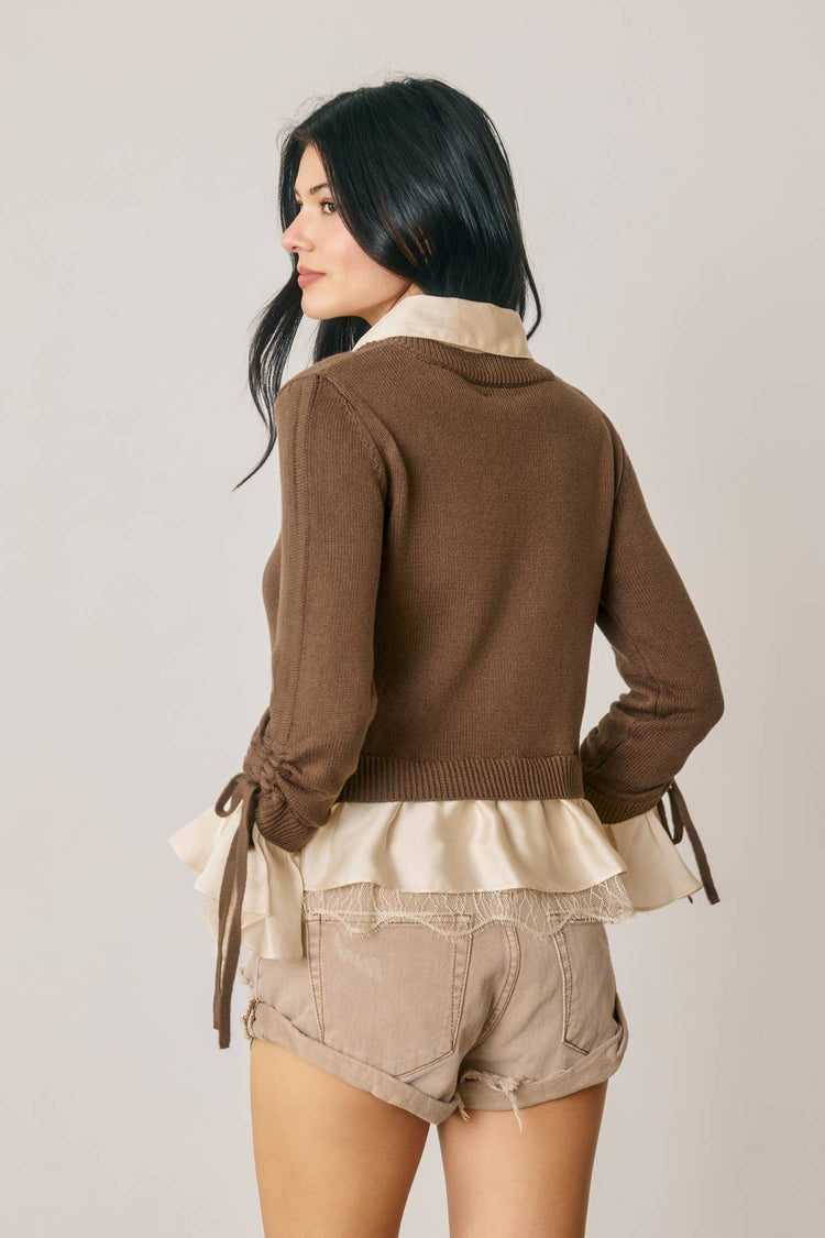 Satin Lace Shirt Insert Sweater (1)