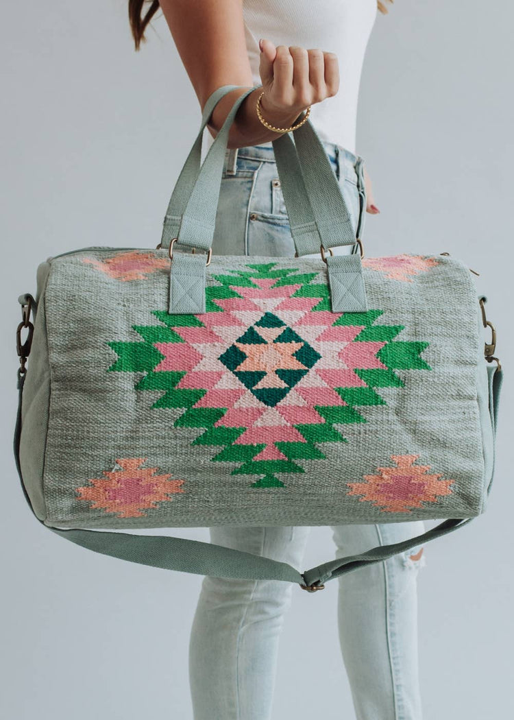Slate, Green & Pink Aztec Duffel