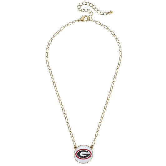 Georgia Bulldogs Enamel Disc Pendant Necklace in White