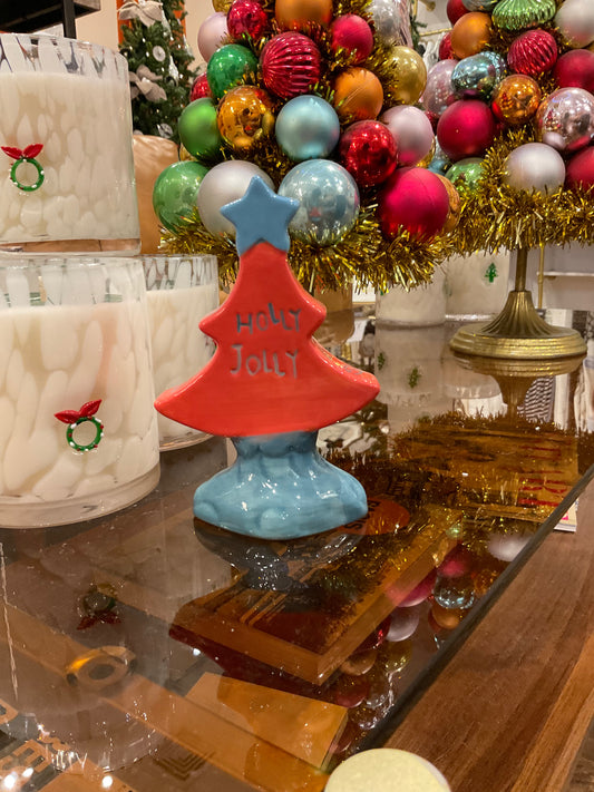 Hand Painted Stoneware Tree "Holly Jolly"