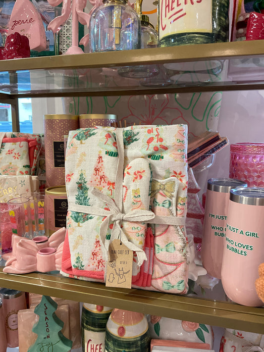 child apron, chef hat and oven mitt set of three