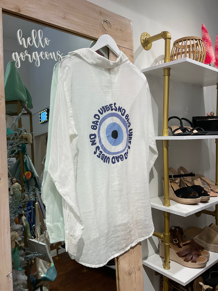 Top Button Down Paisley "No Bad Vibes"