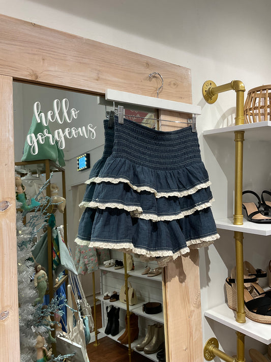 Frilly Smocked Tiered Shorts - Dark Navy