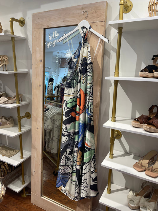 Blue Botanical Maxi Halter Dress