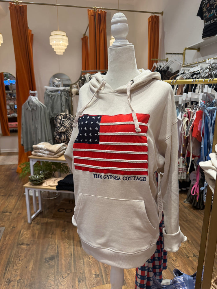 Seaside Sand American Flag Destination Hoodie