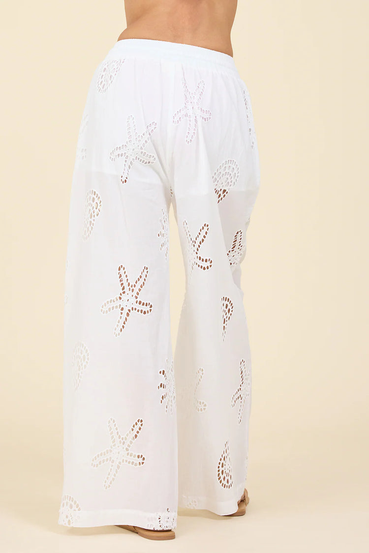 White Ocean Eyelet Wide Leg Pant