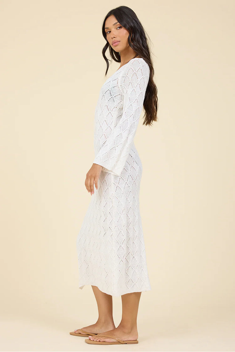 White Plunge Diamond Knit Maxi Dress