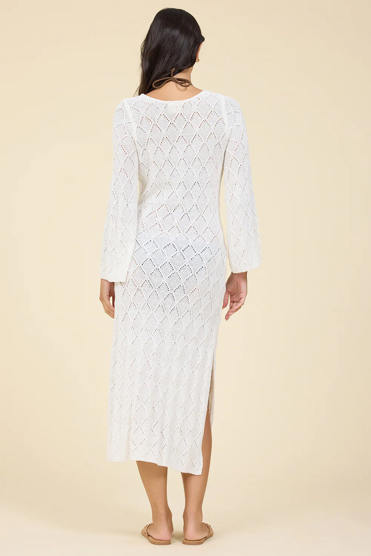 White Plunge Diamond Knit Maxi Dress