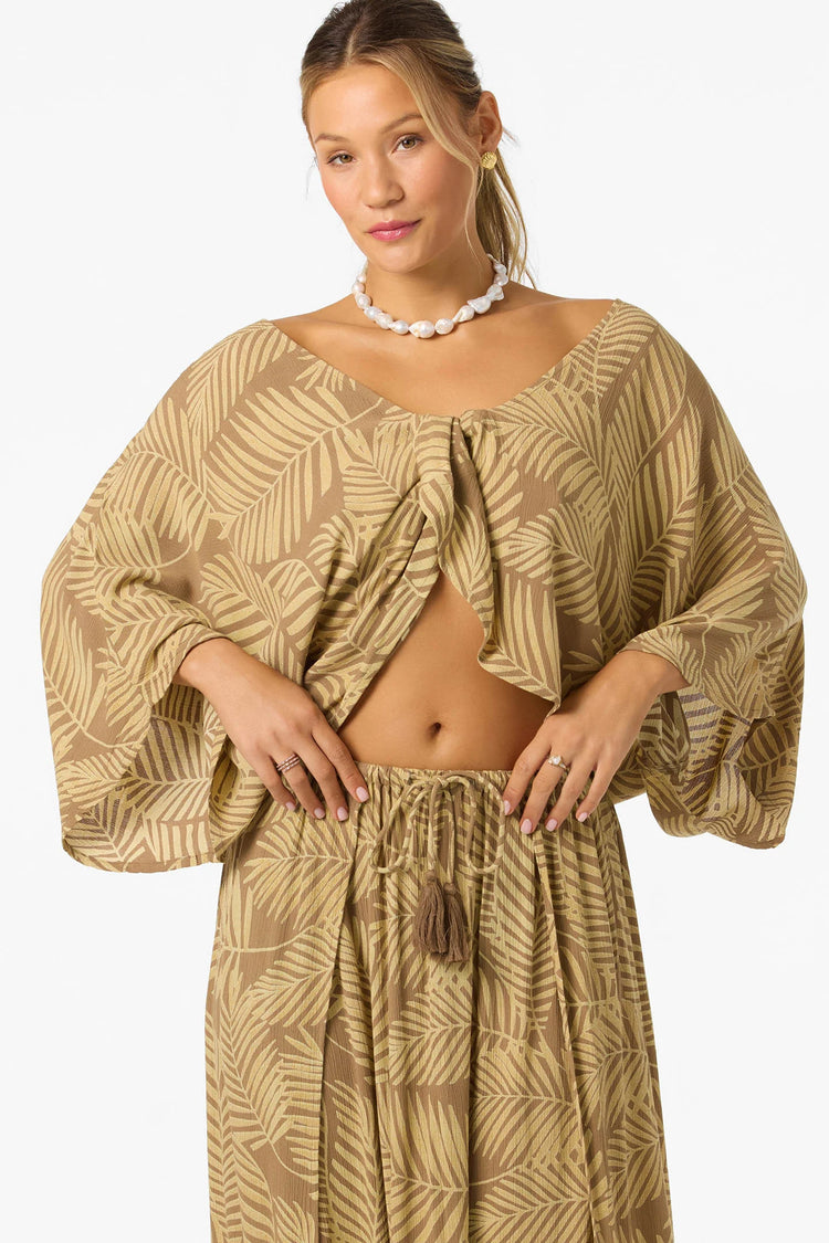 Anna Printed Reversible Coverup Top - Dark Khaki