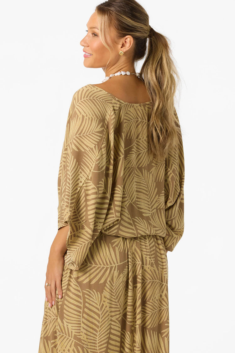 Anna Printed Reversible Coverup Top - Dark Khaki