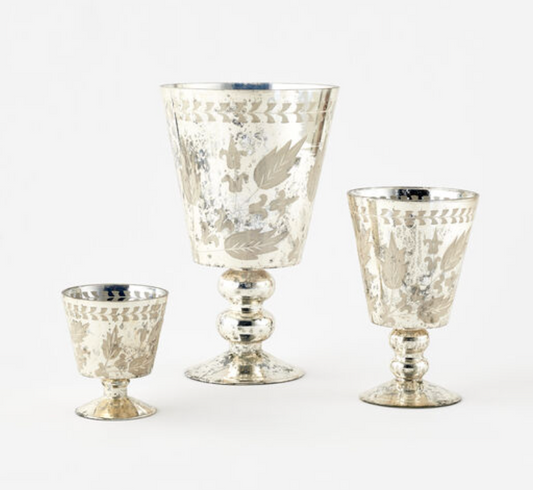 Silver Etched Pedestal Vases