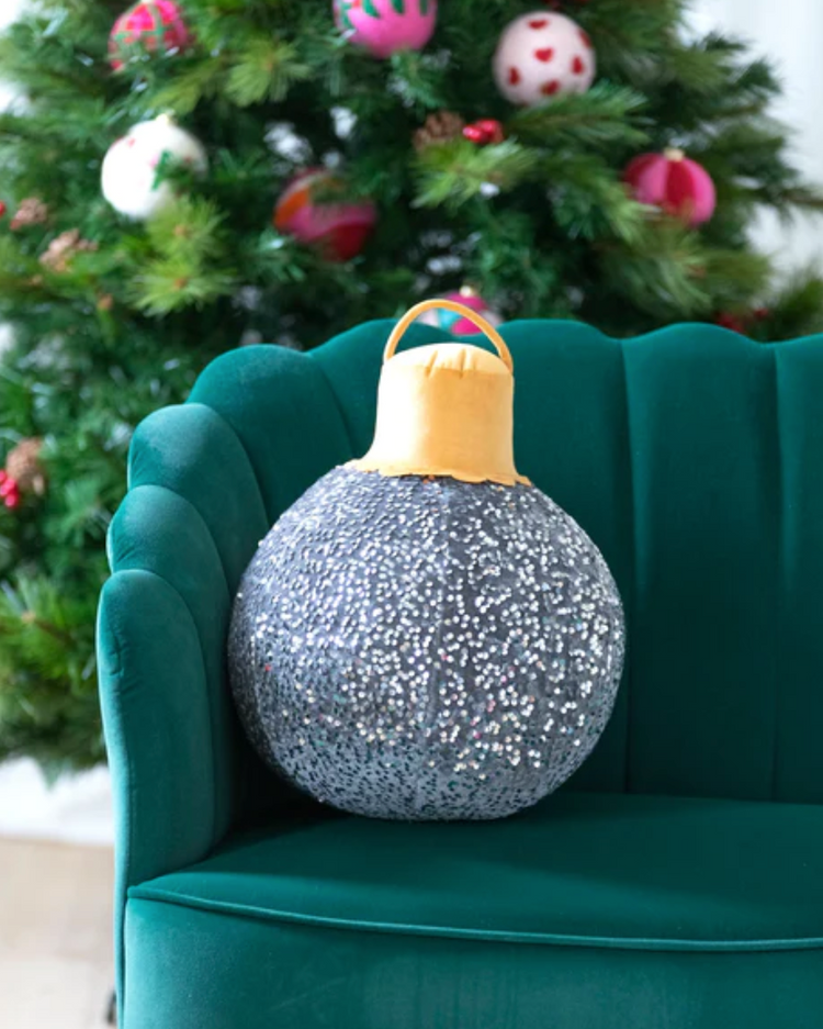 Silver Sparkle Merry Bauble Pillow