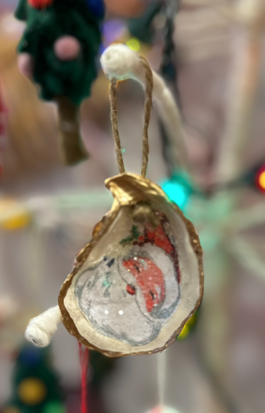 Santa Face Oyster Shell Ornament