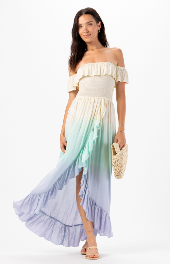 Cream Teal Blue Ombre Mackenna Maxi Dress