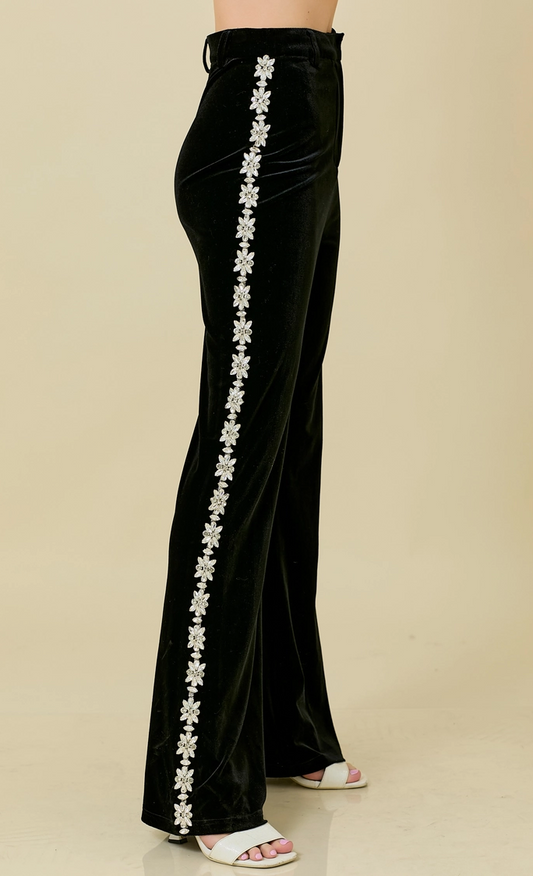 Velvet Pants with Rhinestone Trim