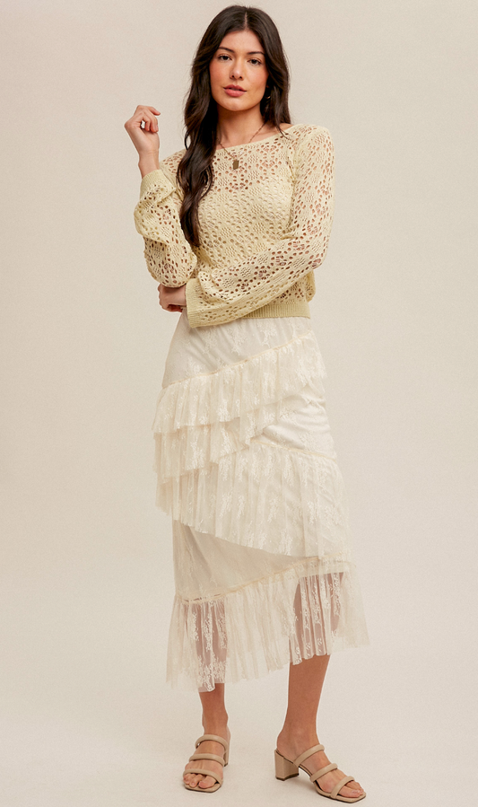 Asymmetrical Tiered Lace Skirt