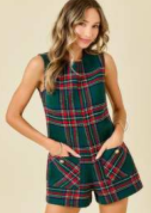 Green Plaid Wool Romper