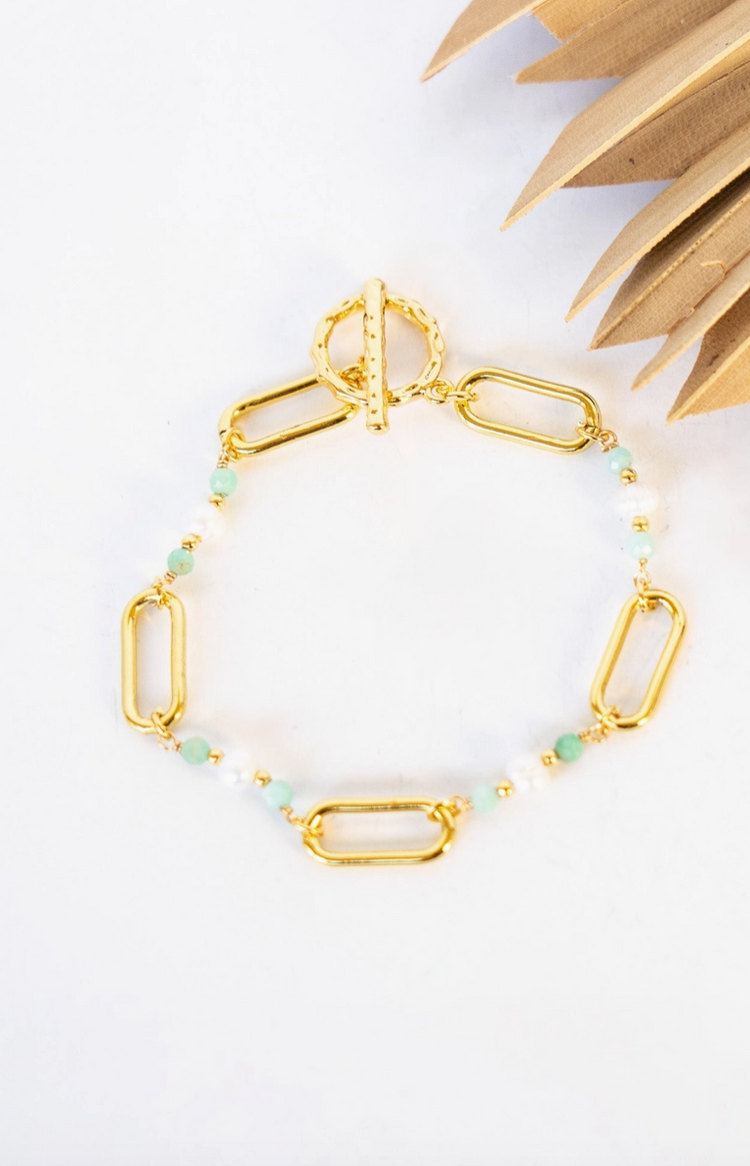 Energy Link Pearl and Amazonite Bracelet