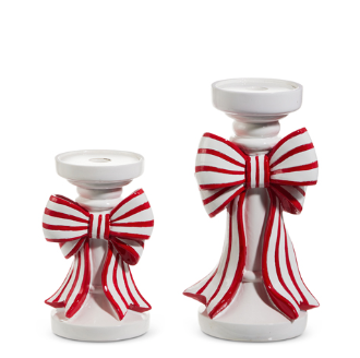 Red and White Stripe Candle Holders