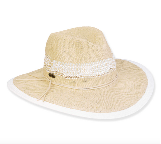 White and Tan Safari Hat with Lacey look detail