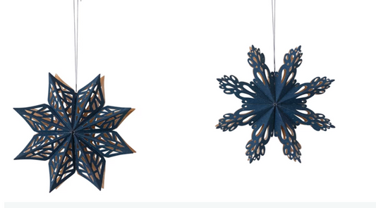Flocked Recycled Paper Snowflake Ornament, Navy & Gold Color
