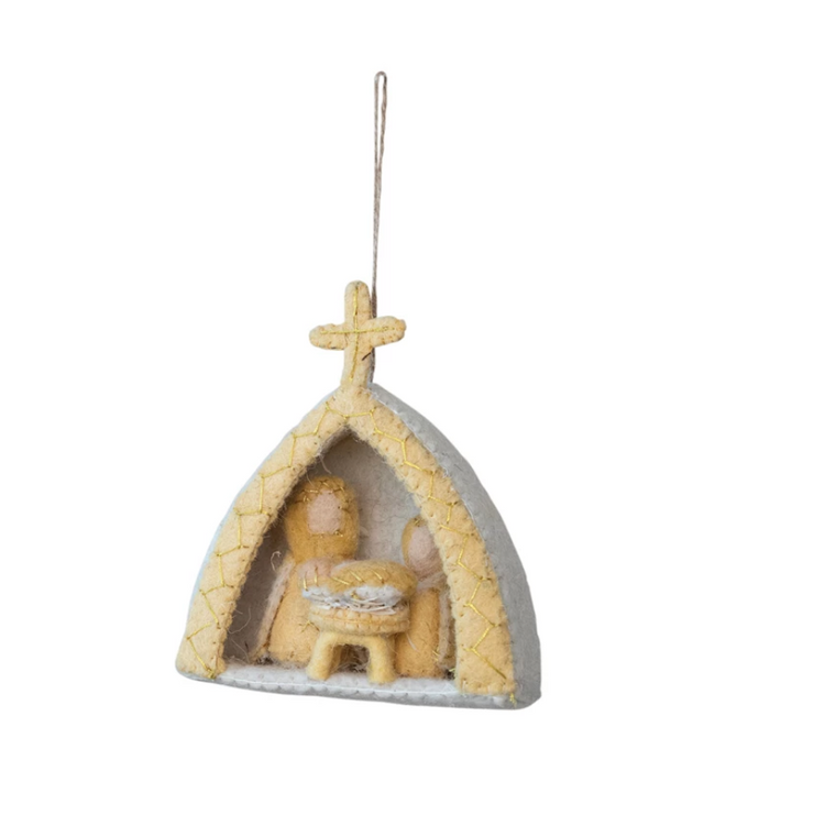 Handmade Wool Felt Holy Family Ornament with Embroidery