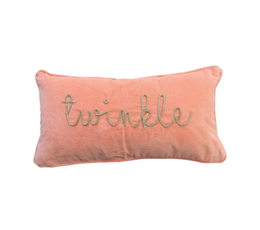 Cotton Velvet Lumbar Pillow w/ Metallic Gold Thread Embroidered 24"L x 12"H