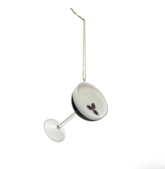 Glass Espresso Martini Ornament, Brown & White