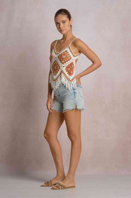 White Clay Combo Crochet Tank