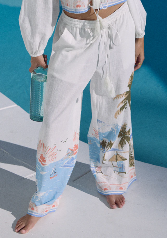 Ocean Front Print Wide Leg Pant
