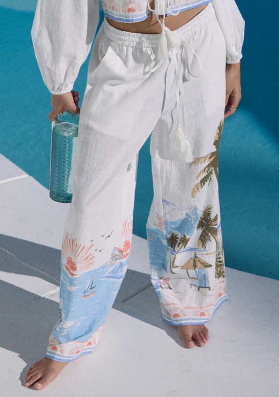 Ocean Front Print Wide Leg Pant