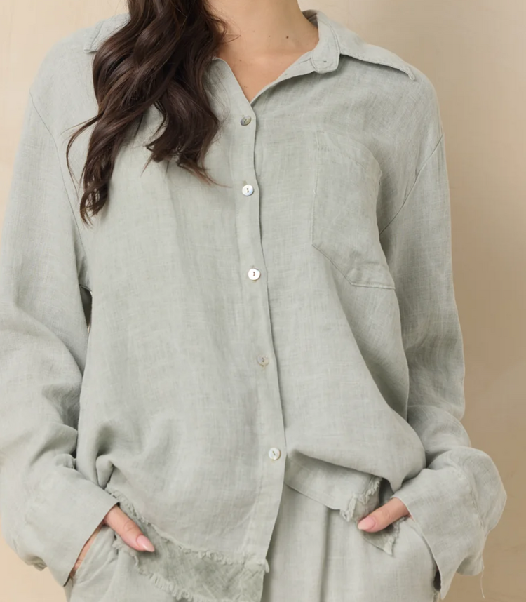 Sage Drapy Linen Button Down