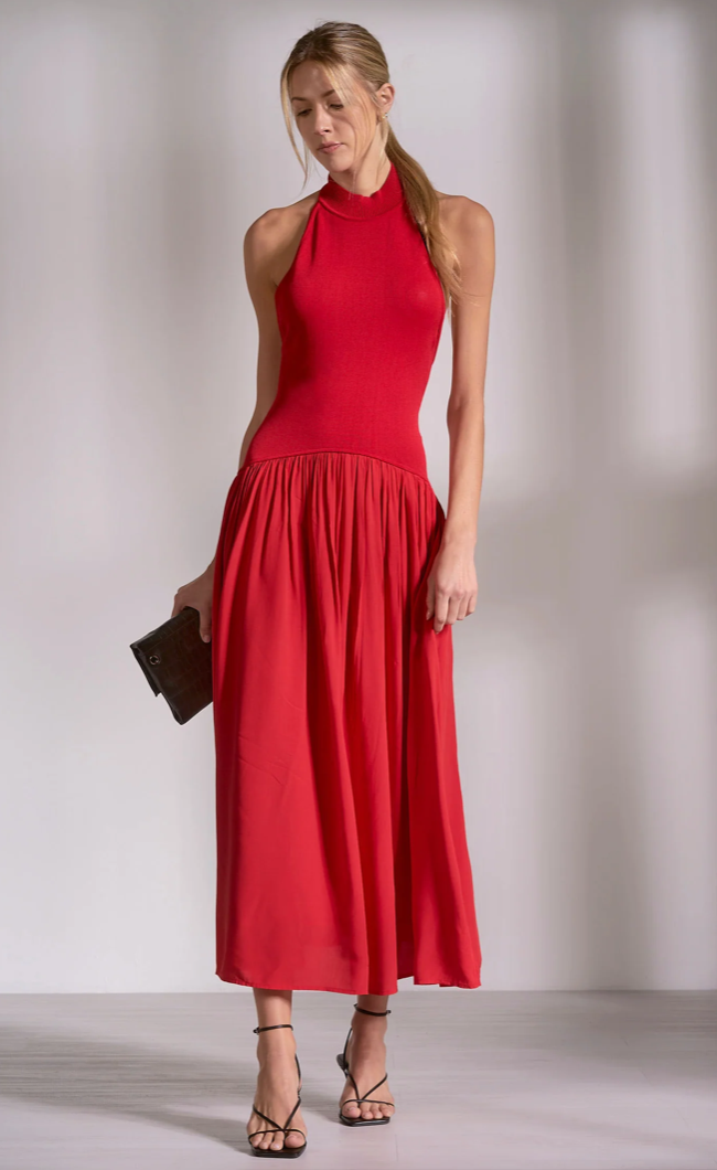 Red Sweater Maxi Hi Neck Dress