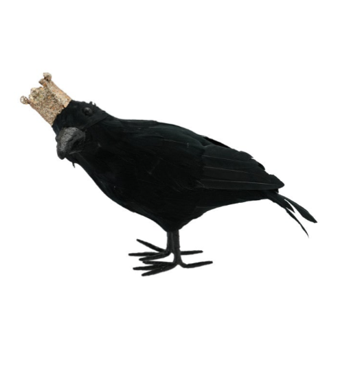 Foam Crow with Feathers & Crown, Black & Gold Glitter Finish