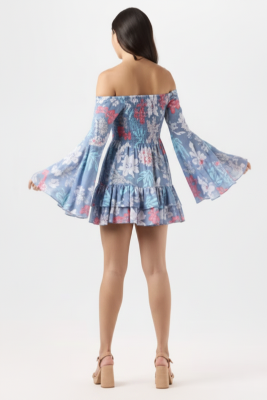 Zoe Mini Dress - Shellscapes Dusty Blue